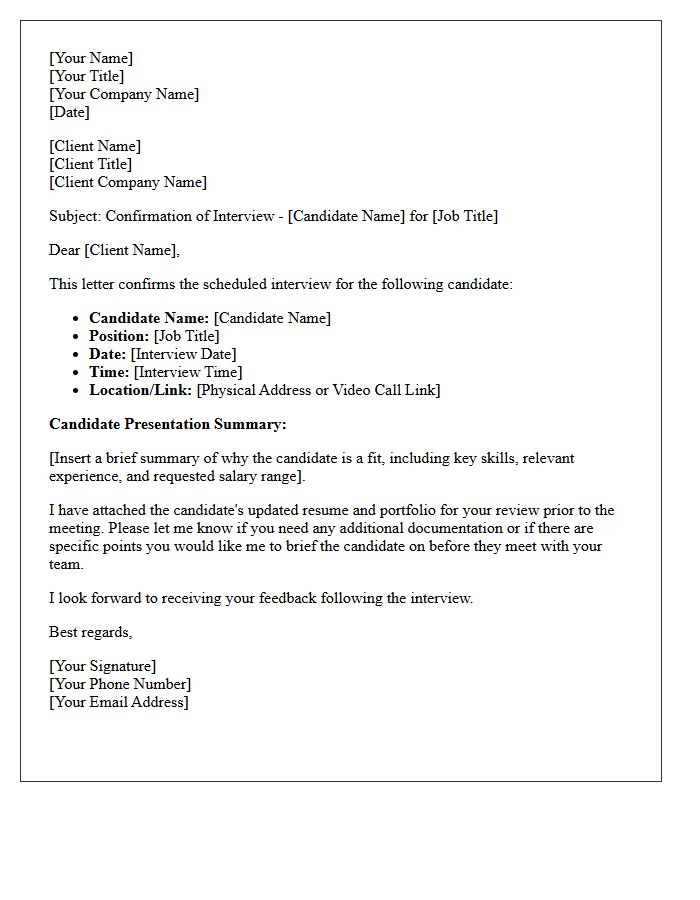 Client Interview and Candidate Presentation Confirmation Letter
