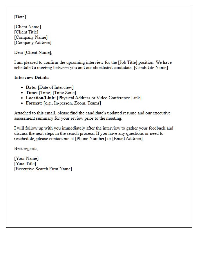 Executive Search Client Interview Confirmation Letter