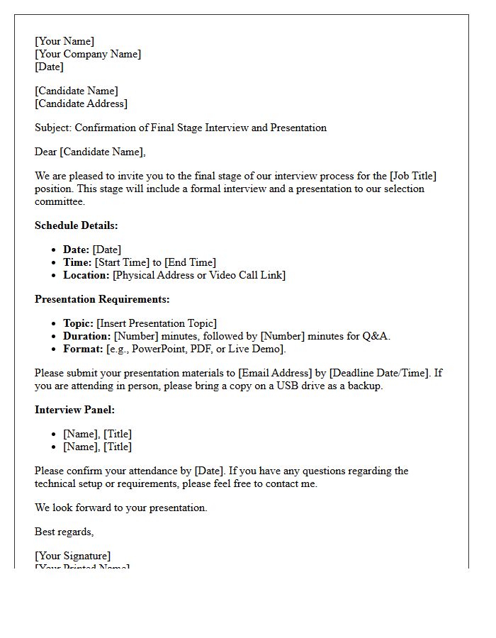 Final Stage Client Interview and Presentation Confirmation Letter