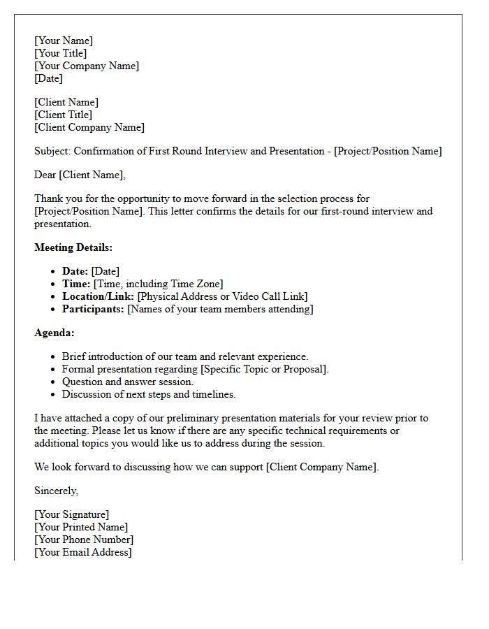 First Round Client Interview and Presentation Confirmation Letter
