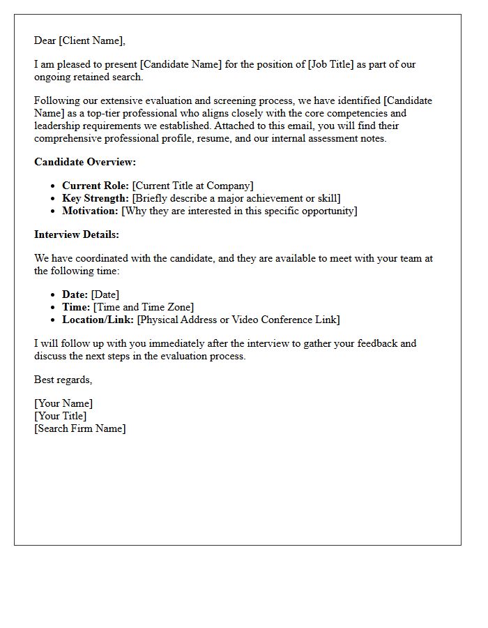 Retained Search Candidate Presentation and Interview Letter