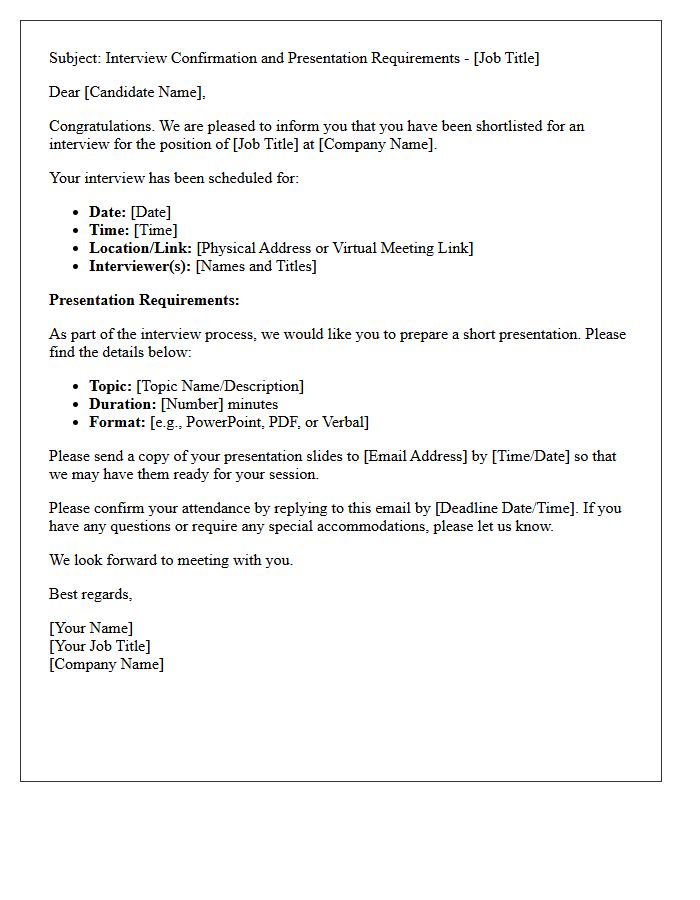 Shortlisted Candidate Presentation and Interview Confirmation Letter