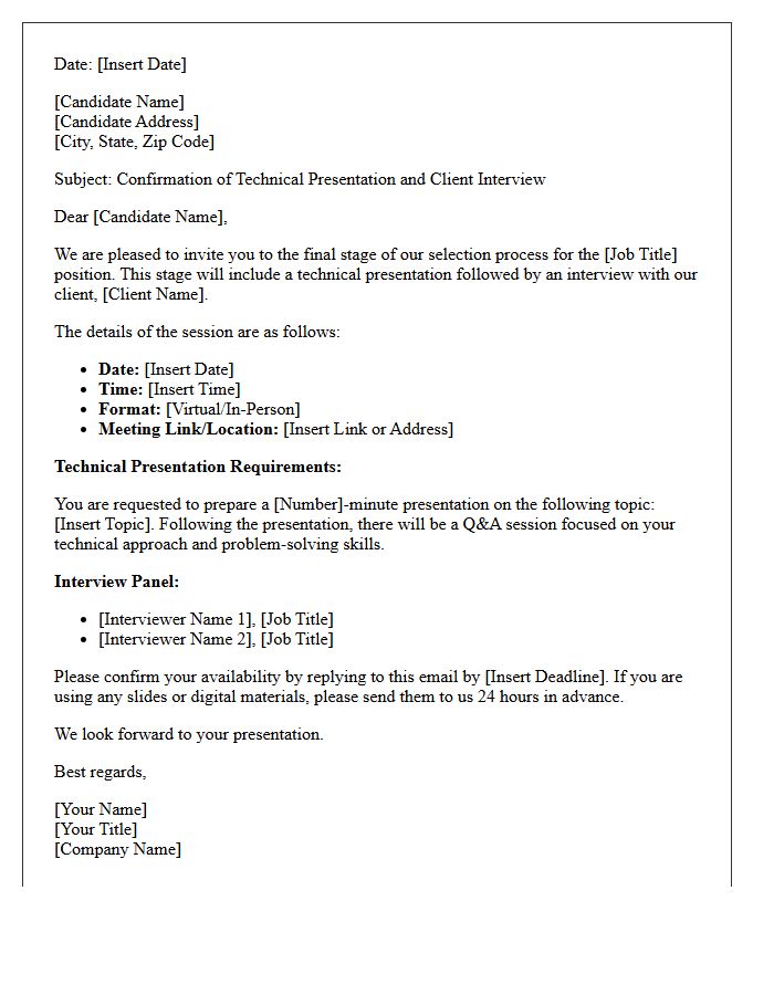 Technical Presentation and Client Interview Confirmation Letter