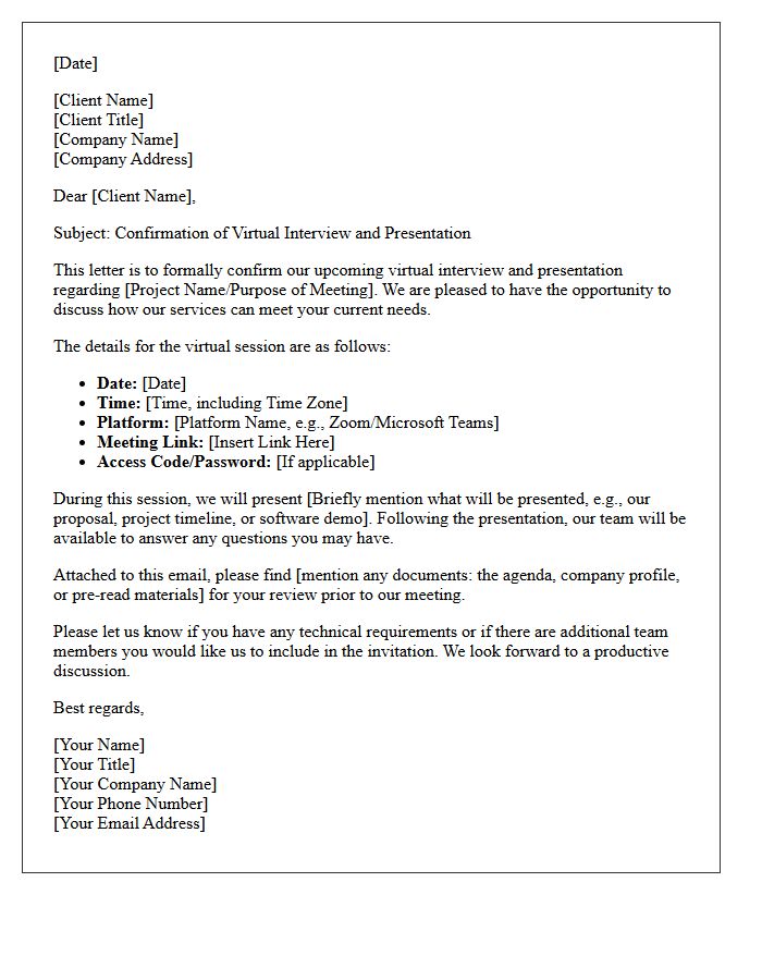 Virtual Client Interview and Presentation Confirmation Letter