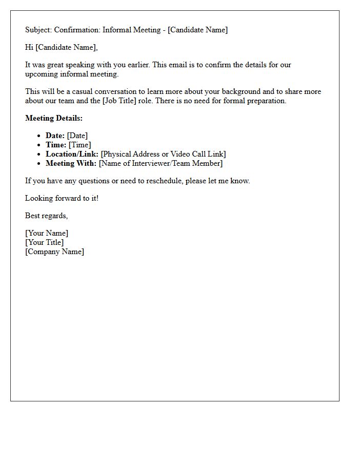 Informal Candidate Meeting Details Confirmation Letter