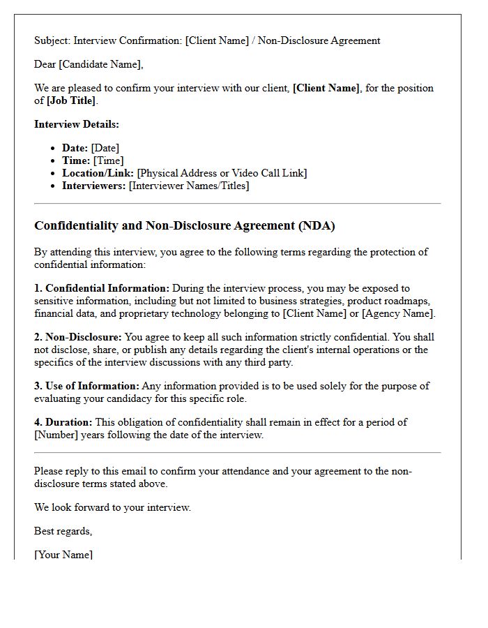 Agency Client Interview Confirmation and Non-Disclosure Letter