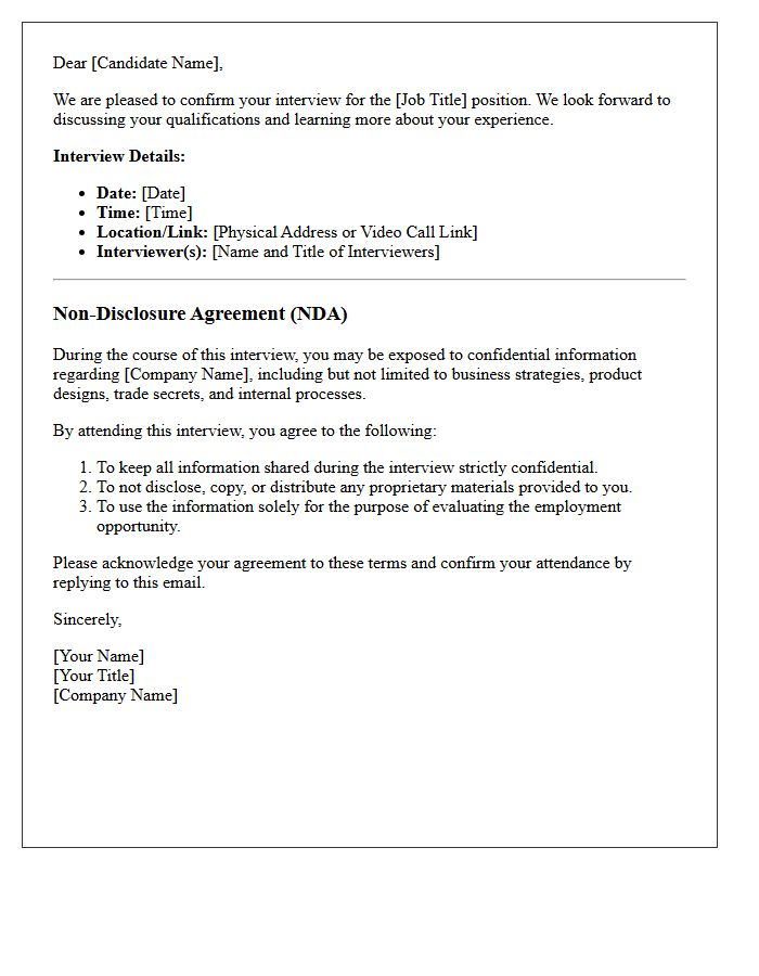Candidate Interview Confirmation and Non-Disclosure Agreement Letter