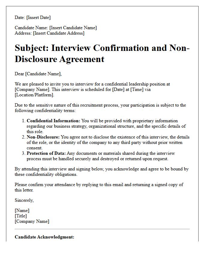 Confidential Role Interview Confirmation and Non-Disclosure Letter