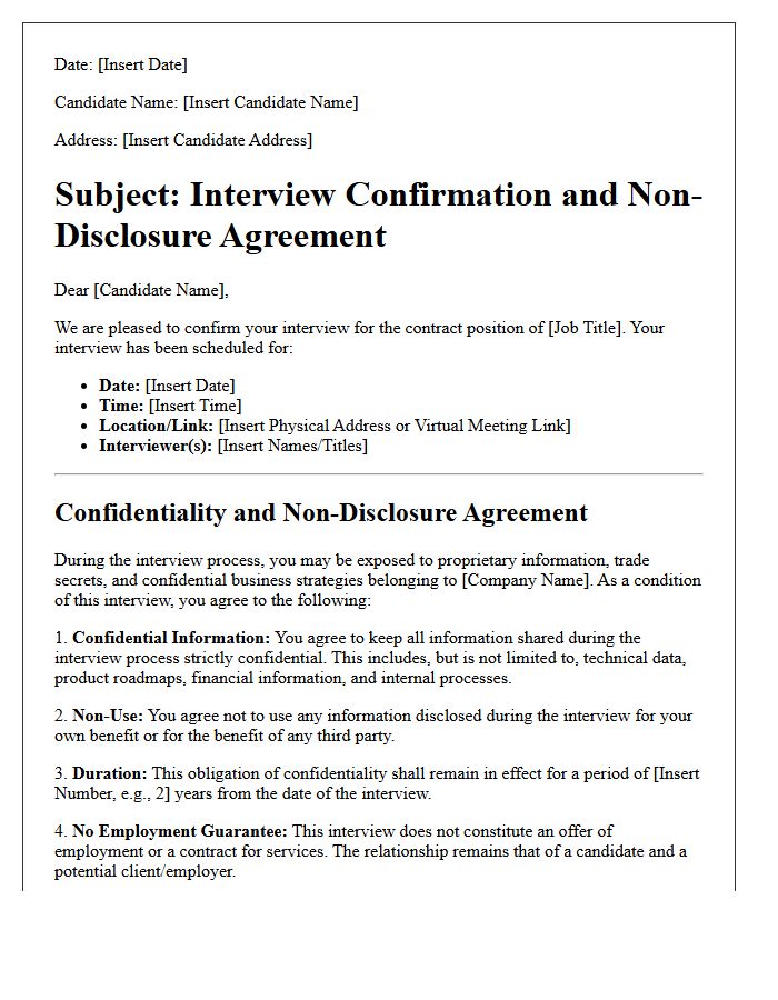 Contract Candidate Interview Confirmation and Non-Disclosure Letter