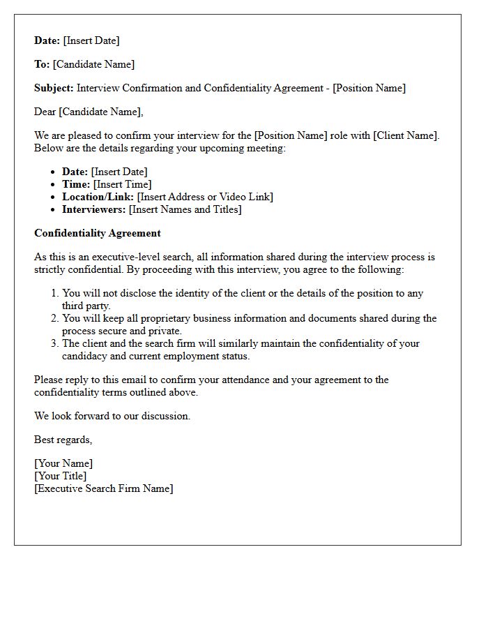 Executive Search Interview Confirmation and Confidentiality Letter