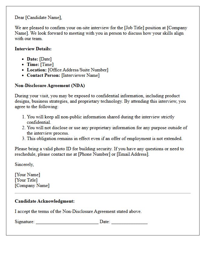 On-Site Interview Confirmation and Non-Disclosure Agreement Letter