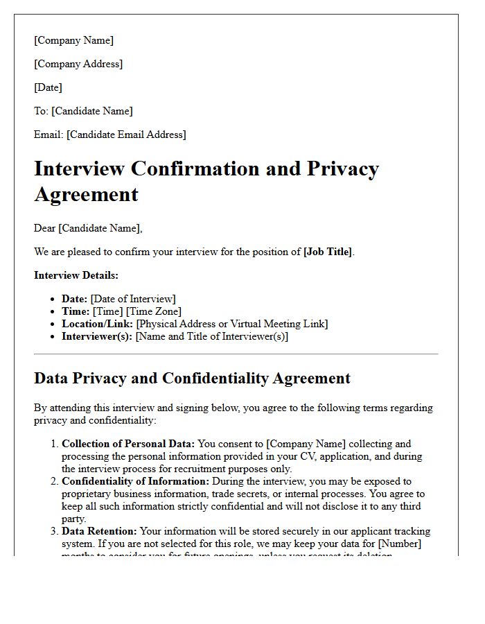 Pre-Employment Interview Confirmation and Privacy Agreement Letter
