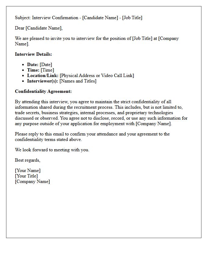 Recruitment Process Interview Confirmation and Confidentiality Letter