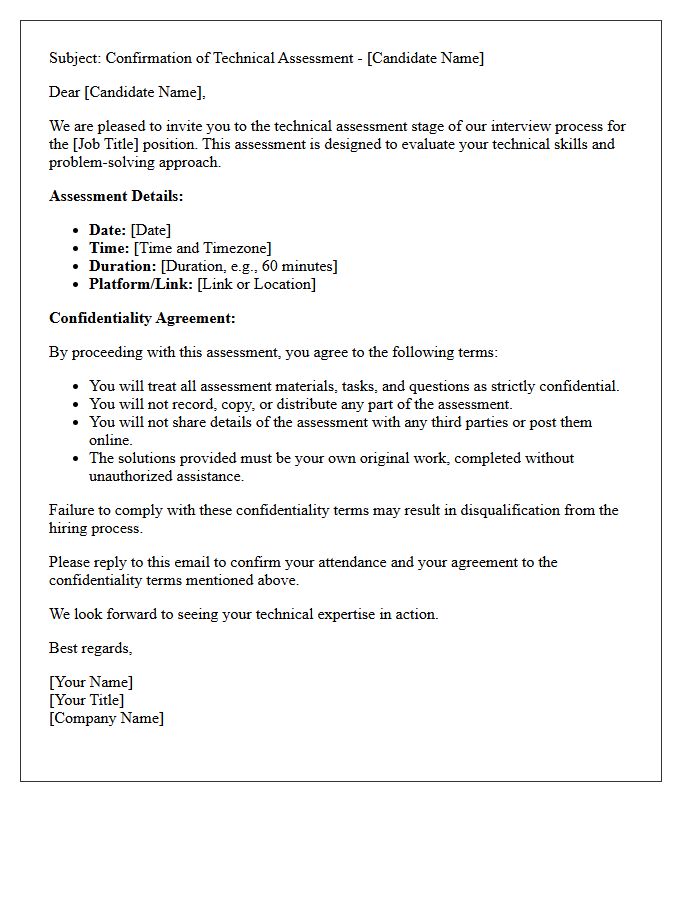 Technical Assessment Interview Confirmation and Confidentiality Letter