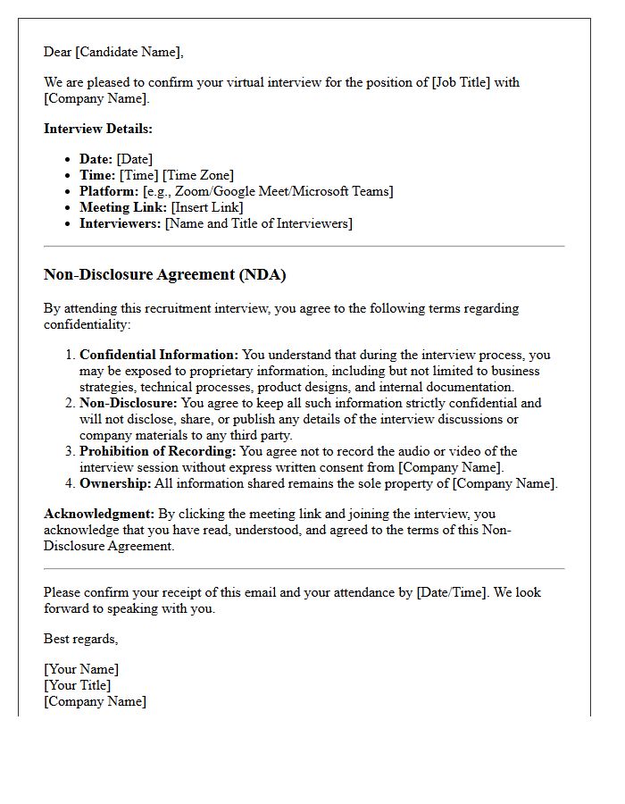 Virtual Recruitment Interview Confirmation and Non-Disclosure Letter