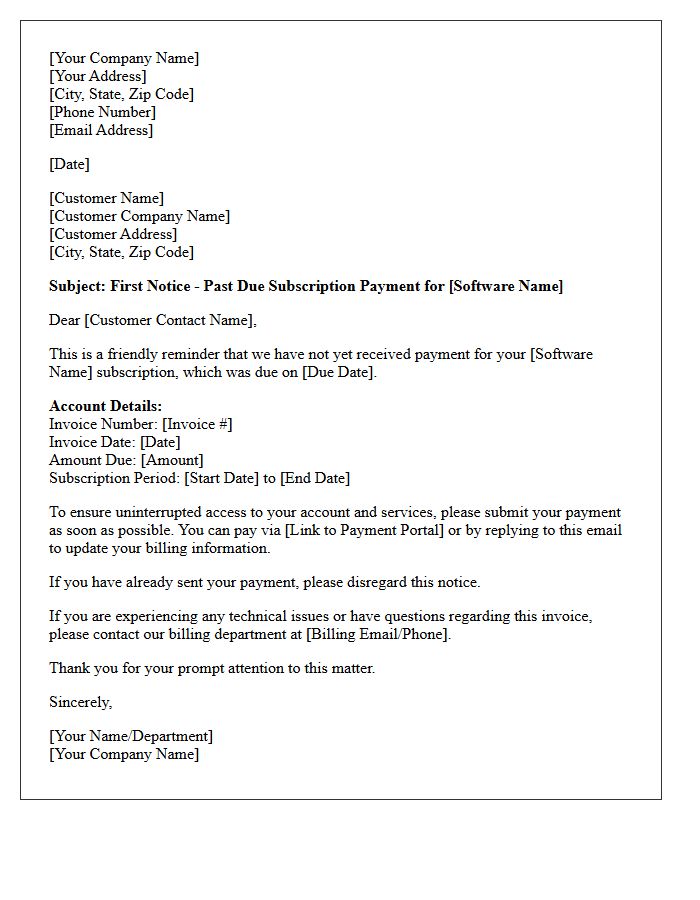 First Notice of Past Due Software Subscription Letter