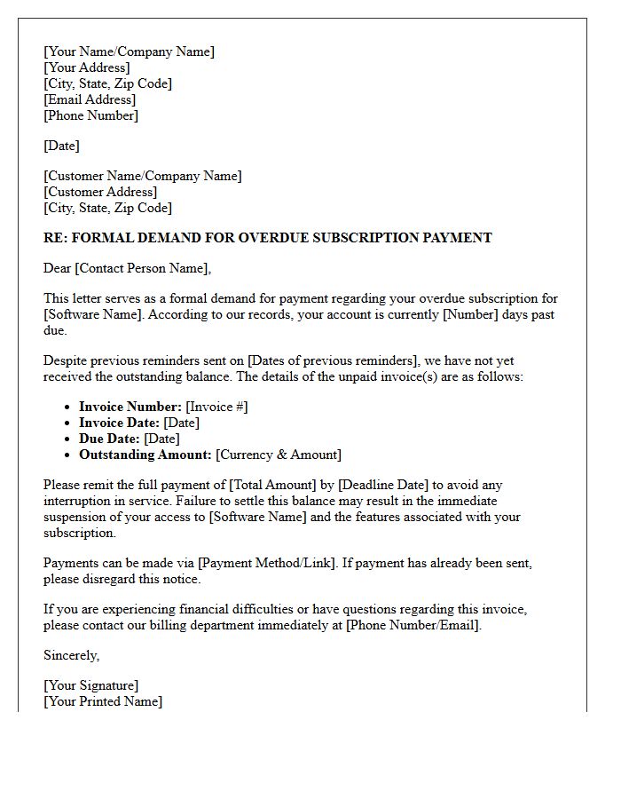 Formal Demand for Overdue Software Subscription Letter