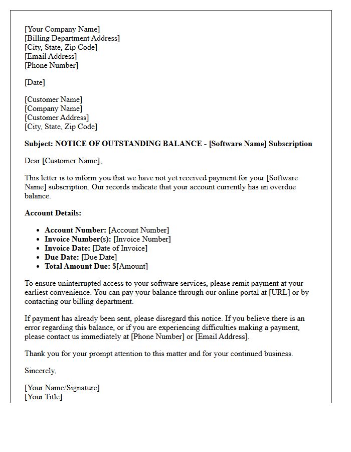 Outstanding Balance Software Subscription Notice Letter
