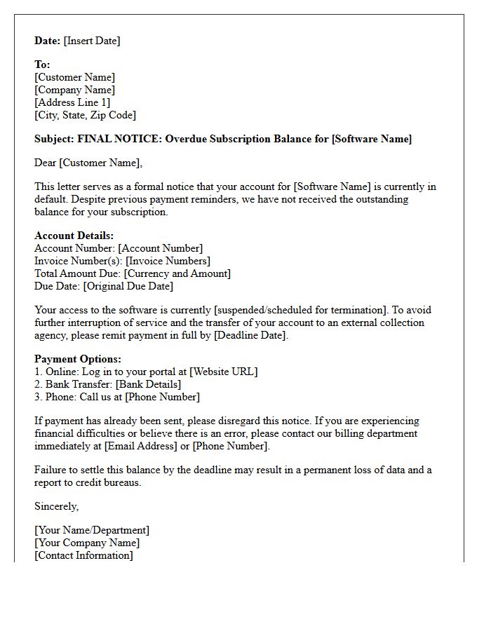 Pre-Collection Software Subscription Default Letter