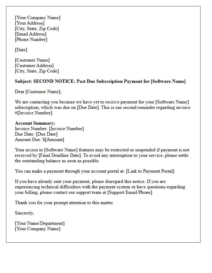 Second Notice of Unpaid Software Subscription Letter