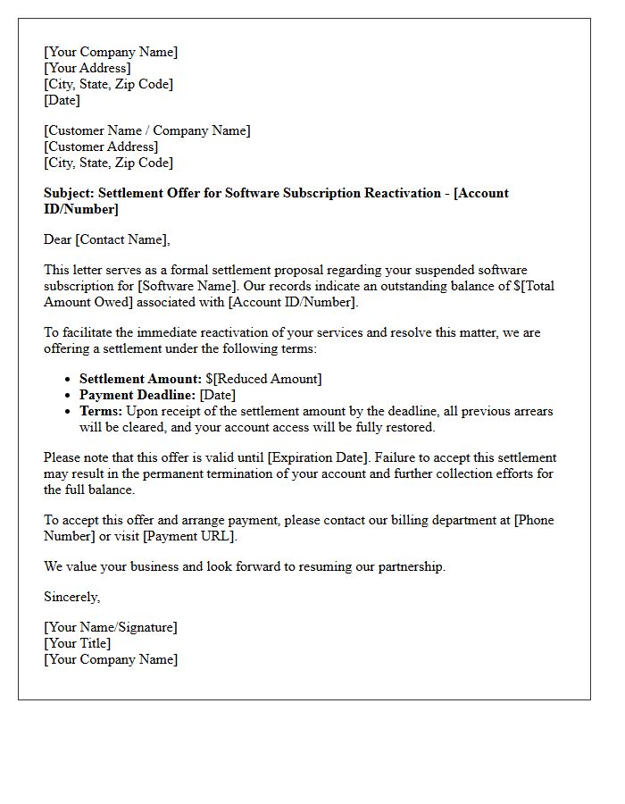 Software Subscription Account Reactivation Settlement Letter