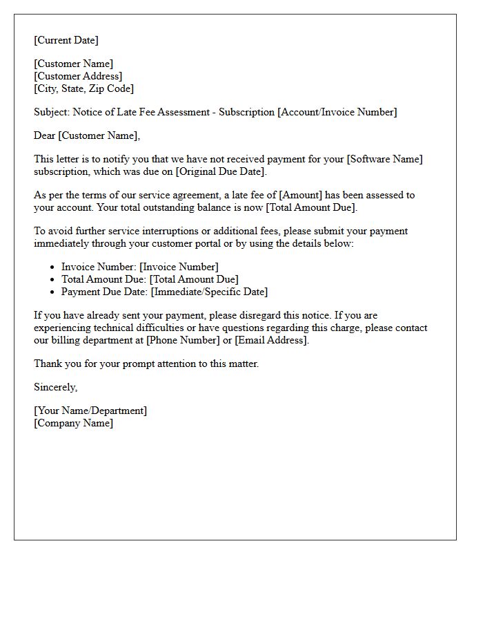 Software Subscription Late Fee Assessment Letter