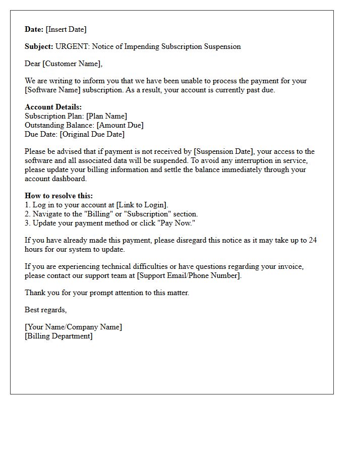 Software Subscription Service Suspension Warning Letter