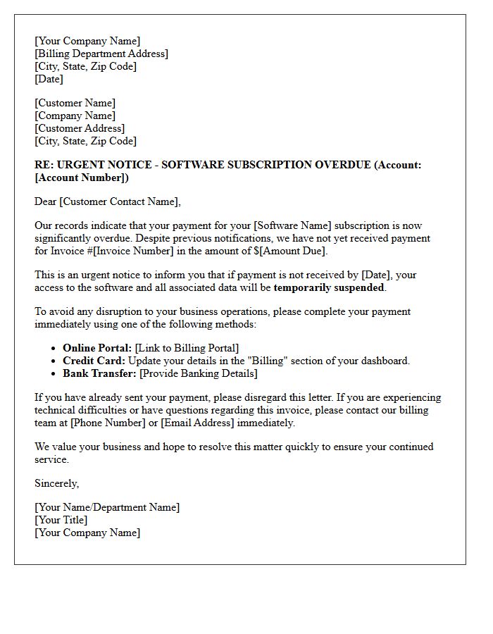 Urgent Software Subscription Account Overdue Letter
