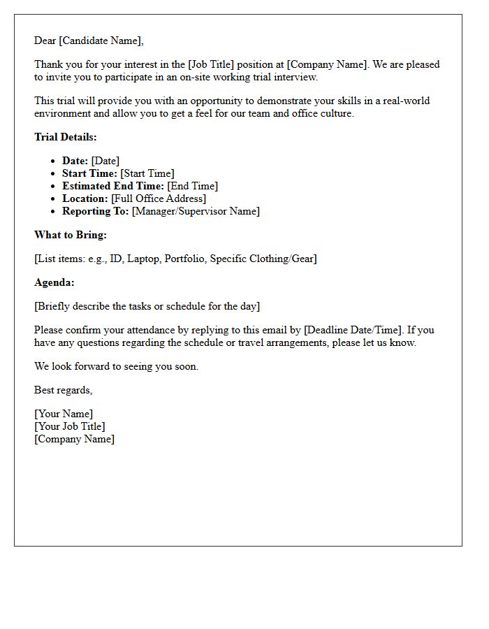 On-Site Working Trial Interview Confirmation Letter