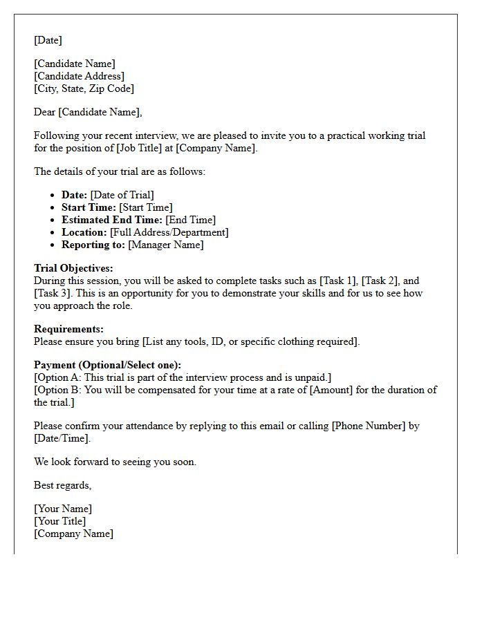 Practical Interview Working Trial Confirmation Letter