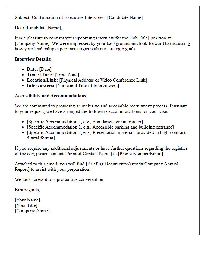 Executive Candidate Interview Confirmation With Accessibility Accommodations Letter