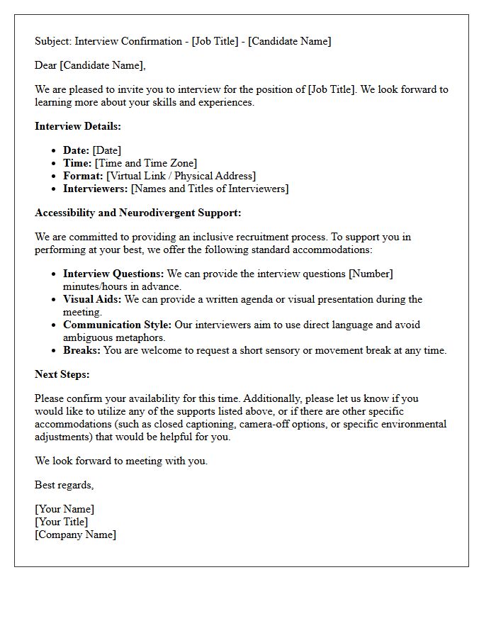 Neurodivergent Support Interview Confirmation With Accessibility Accommodations Letter