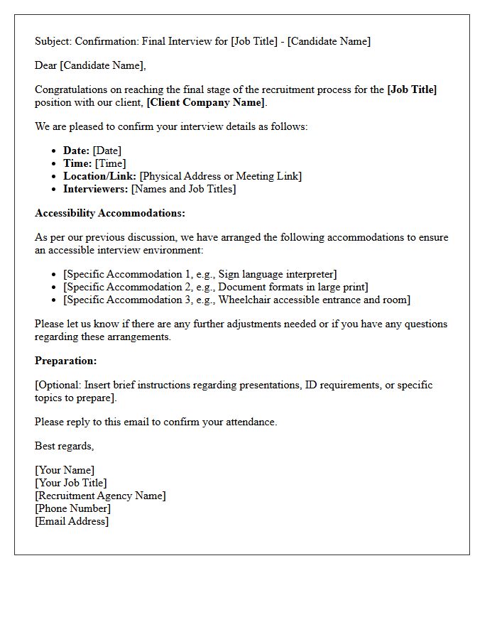 Recruitment Agency Final Interview Confirmation With Accessibility Accommodations Letter