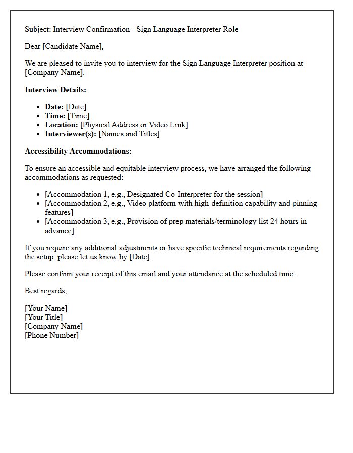 Sign Language Interpreter Interview Confirmation With Accessibility Accommodations Letter