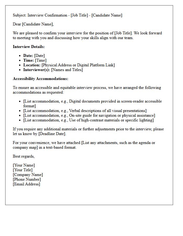 Visual Impairment Support Interview Confirmation With Accessibility Accommodations Letter