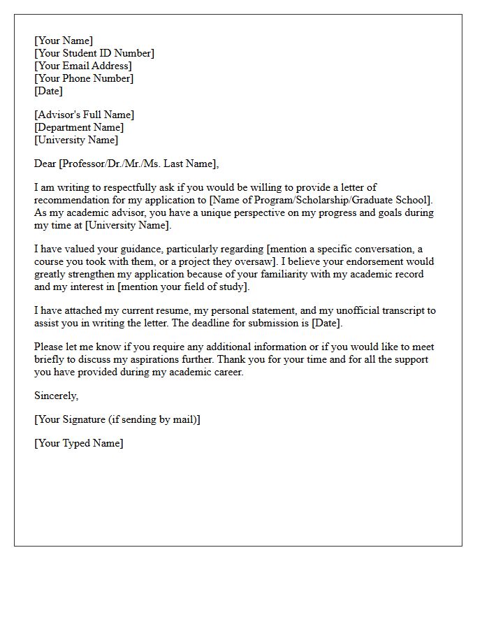 Academic Advisor Recommendation Request Letter