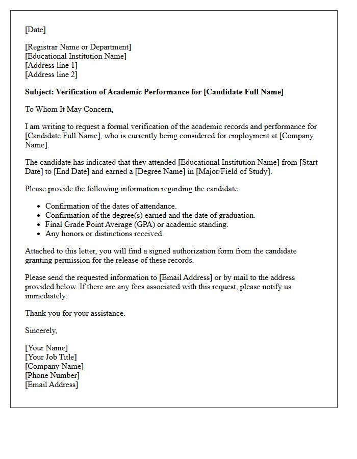 Candidate Academic Performance Verification Letter