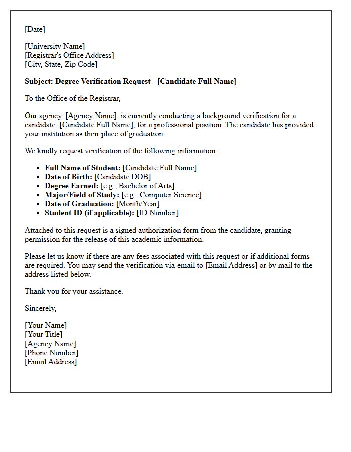 Degree Verification Request Letter for Agency Candidate