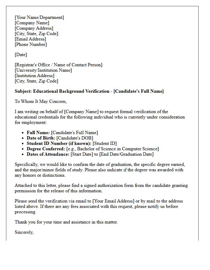 Educational Background Verification Letter for Employment