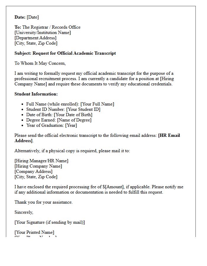 Official Transcript Request Letter for Recruitment Candidate