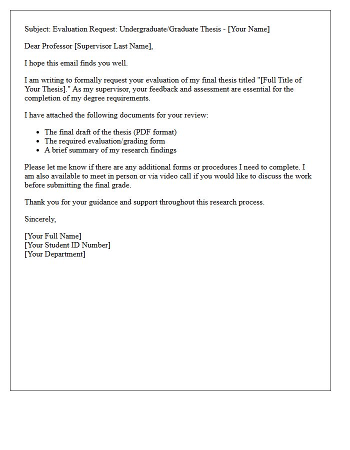 Thesis Supervisor Evaluation Request Letter