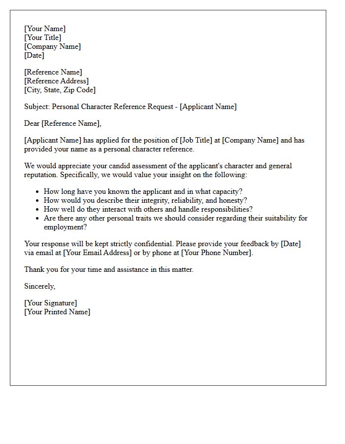 Pre-Employment Personal Character Reference Request Letter