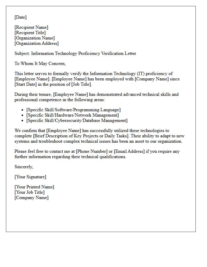 Information Technology Proficiency Verification Letter