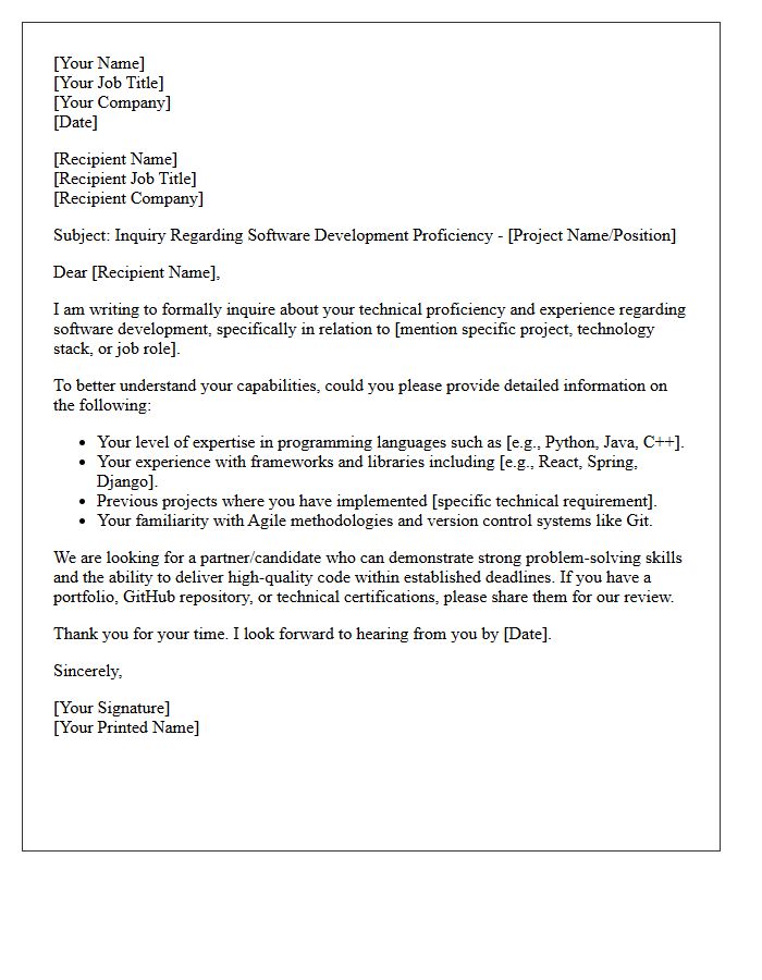 Software Development Proficiency Inquiry Letter