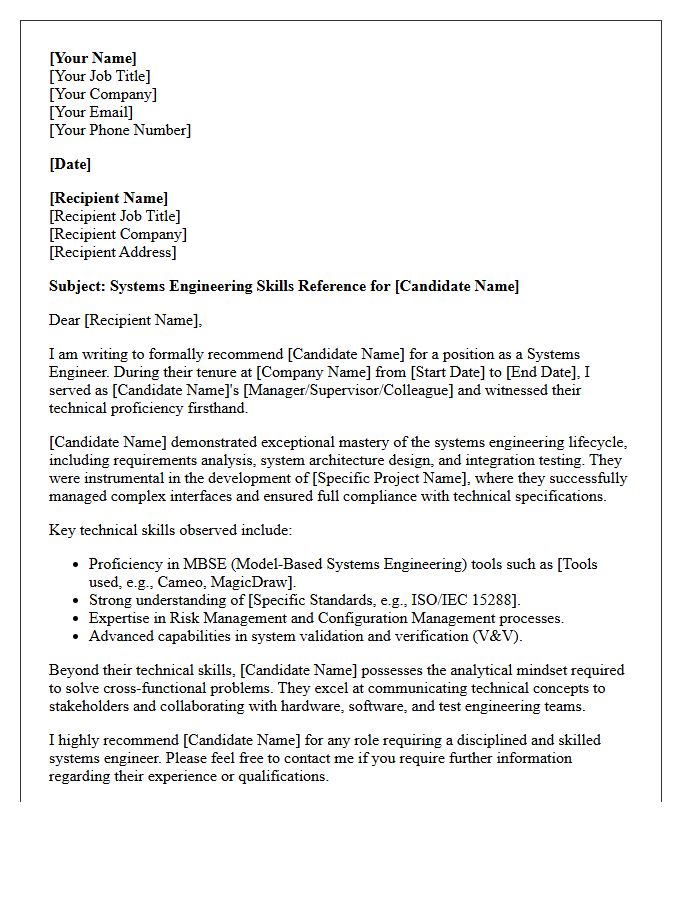 Systems Engineering Skills Reference Letter