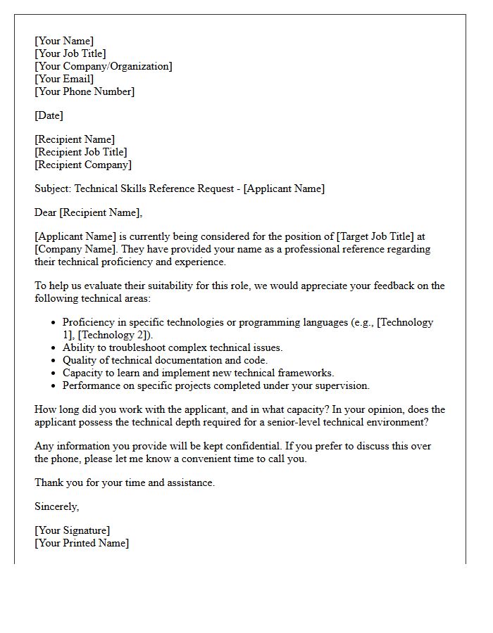 Technical Skills Reference Request Letter