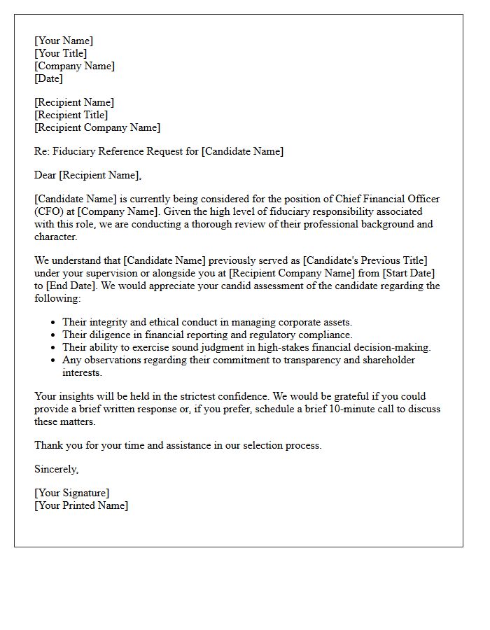 Chief Financial Officer Fiduciary Reference Request Letter