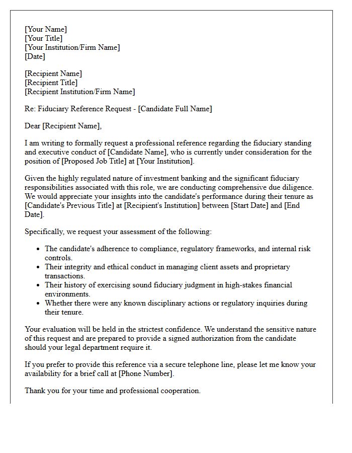 Investment Banking Executive Fiduciary Reference Request Letter