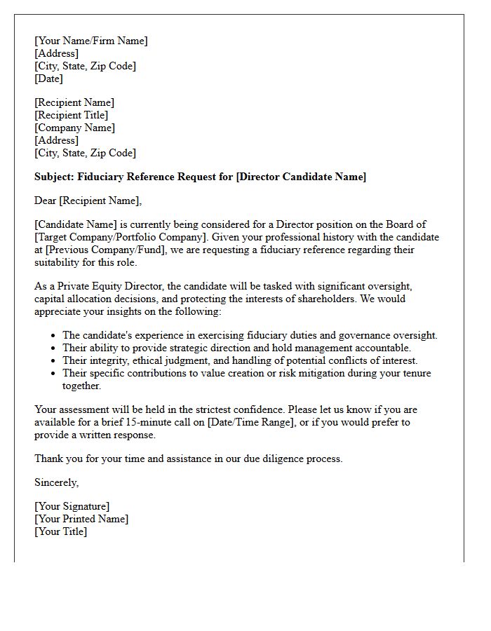 Private Equity Director Fiduciary Reference Request Letter