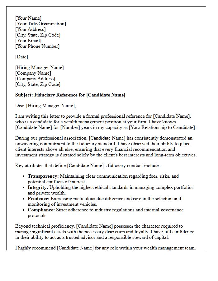 Wealth Management Candidate Fiduciary Reference Letter